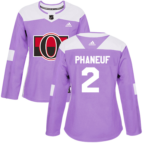 Adidas Senators #2 Dion Phaneuf Purple Authentic Fights Cancer Women's Stitched NHL Jersey - Click Image to Close